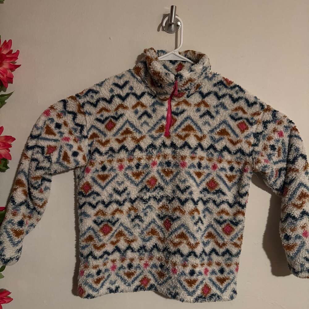 Eddie Bauer Women's Vanilla Aztec Sherpa Fleece 1/4 Zip Pullover